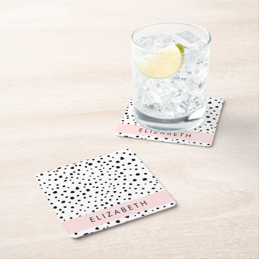 Dalmatische Stippen, Vlekken, Zwart-wit, Jouw naam Kartonnen Onderzetters (Insitu)