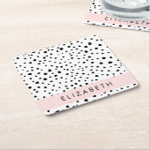 Dalmatische Stippen, Vlekken, Zwart-wit, Jouw naam Kartonnen Onderzetters (Schuin)