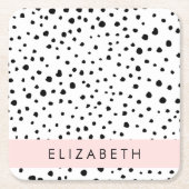 Dalmatische Stippen, Vlekken, Zwart-wit, Jouw naam Kartonnen Onderzetters (Voorkant)