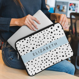 Dalmatische Stippen, Vlekken, Zwart-wit, Jouw naam Laptop Sleeve
