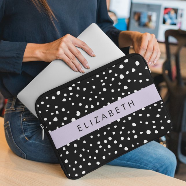 Dalmatische Stippen, Vlekken, Zwart-wit, Jouw naam Laptop Sleeve (Creator heeft geüpload)