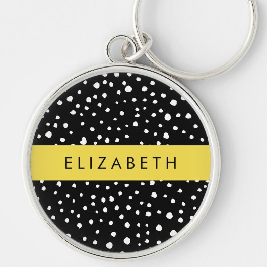 Dalmatische Stippen, Vlekken, Zwart-wit, Jouw naam Sleutelhanger (Voorkant)