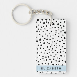 Dalmatische Stippen, Vlekken, Zwart-wit, Jouw naam Sleutelhanger