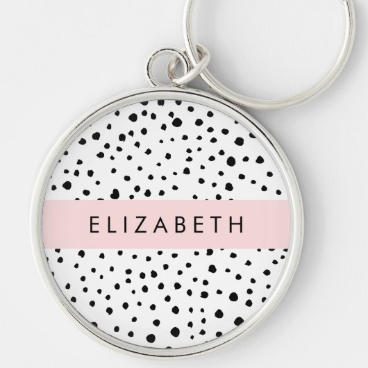Dalmatische Stippen, Vlekken, Zwart-wit, Jouw naam Sleutelhanger (Voorkant)