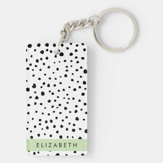 Dalmatische Stippen, Vlekken, Zwart-wit, Jouw naam Sleutelhanger (achterkant)