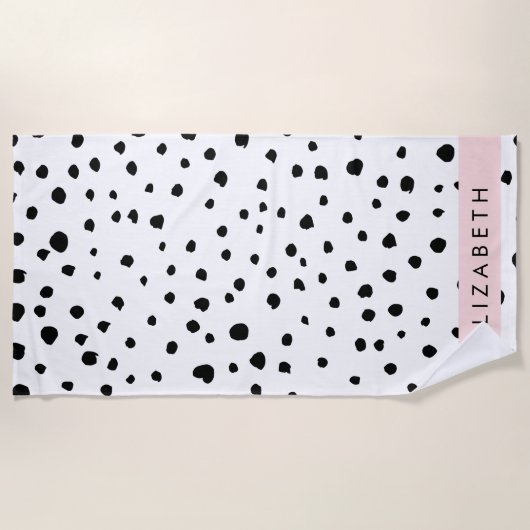 Dalmatische Stippen, Vlekken, Zwart-wit, Jouw naam Strandlaken (Voorkant)