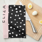 Dalmatische Stippen, Vlekken, Zwart-wit, Jouw naam Theedoek (Quarter Fold)