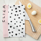 Dalmatische Stippen, Vlekken, Zwart-wit, Jouw naam Theedoek (Quarter Fold)