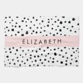 Dalmatische Stippen, Vlekken, Zwart-wit, Jouw naam Theedoek (Horizontaal)