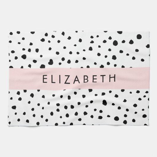 Dalmatische Stippen, Vlekken, Zwart-wit, Jouw naam Theedoek (Horizontaal)