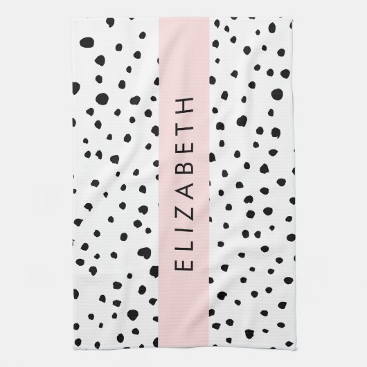 Dalmatische Stippen, Vlekken, Zwart-wit, Jouw naam Theedoek (Verticaal)