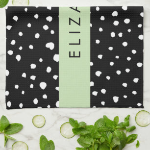 Dalmatische Stippen, Vlekken, Zwart-wit, Jouw naam Theedoek
