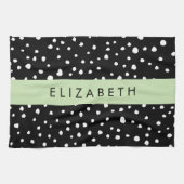 Dalmatische Stippen, Vlekken, Zwart-wit, Jouw naam Theedoek (Horizontaal)