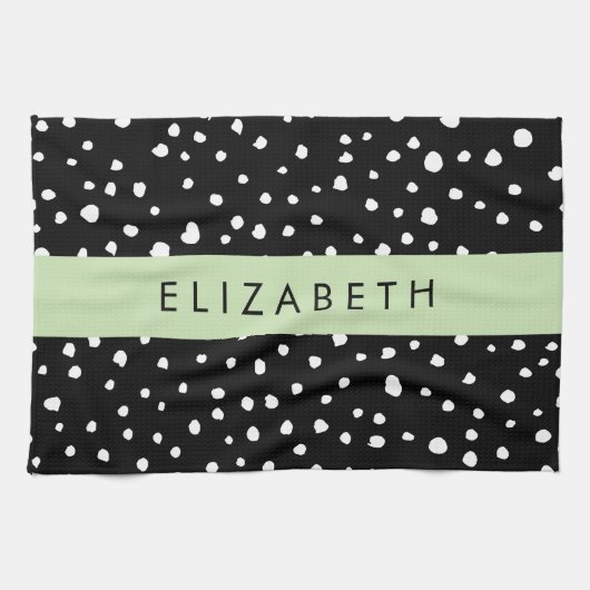 Dalmatische Stippen, Vlekken, Zwart-wit, Jouw naam Theedoek (Horizontaal)
