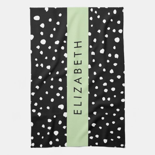 Dalmatische Stippen, Vlekken, Zwart-wit, Jouw naam Theedoek (Verticaal)
