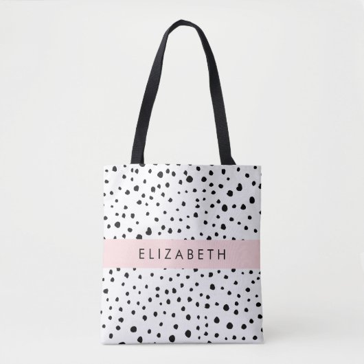 Dalmatische Stippen, Vlekken, Zwart-wit, Jouw naam Tote Bag (Voorkant)