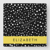 Dalmatische Stippen, Vlekken, Zwart-wit, Jouw naam Vierkante Klok (Voorkant)