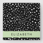 Dalmatische Stippen, Vlekken, Zwart-wit, Jouw naam Vierkante Klok (Voorkant)