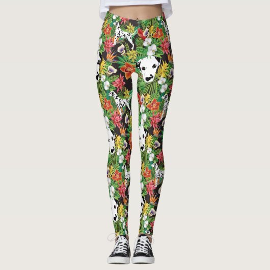 Dalmatische Tropische Bloemen Oerwoud Hond Dalmati Leggings (Voorkant)