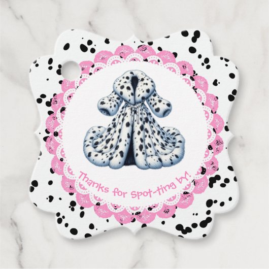 Dalmatische verjaardag afdrukken | Zwart-wit feest Bedankjes Labels (Voorkant)