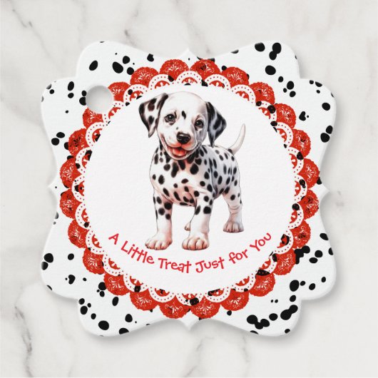 Dalmatische verjaardag afdrukken | Zwart-wit feest Bedankjes Labels (Voorkant)