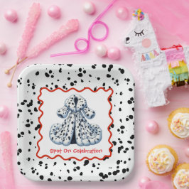 Dalmatische verjaardag afdrukken | Zwart-wit feest Papieren Bordje