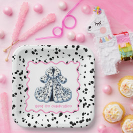 Dalmatische verjaardag afdrukken | Zwart-wit feest Papieren Bordje