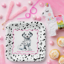 Dalmatische verjaardag afdrukken | Zwart-wit feest Papieren Bordje