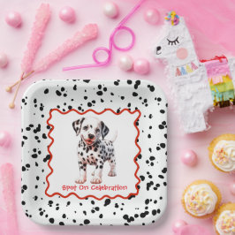 Dalmatische verjaardag afdrukken | Zwart-wit feest Papieren Bordje