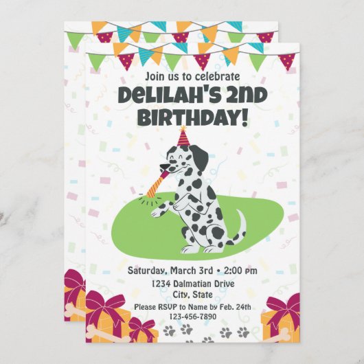 Dalmatische verjaardagsuitnodiging kaart (Voorkant / Achterkant)