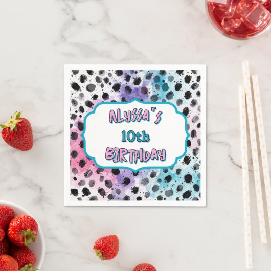 Dalmatische vlekjes Pastel Waterverf Verjaardag Servet (Insitu)