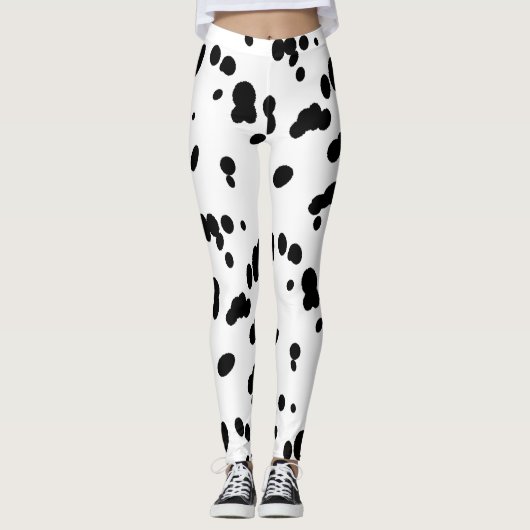 Dalmatische Vlekken Patroon Zwart-wit Hondenbont Leggings (Voorkant)