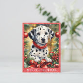 Dalmatische vrolijke kerst Schattigee puppy hond Briefkaart (Staand voorkant)