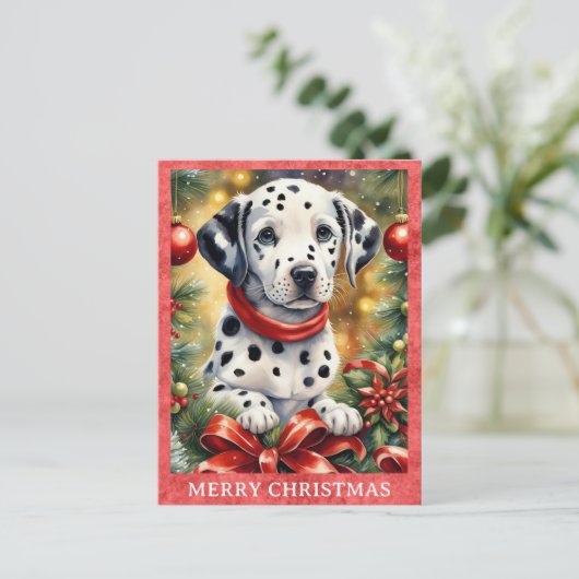 Dalmatische vrolijke kerst Schattigee puppy hond Briefkaart (Staand voorkant)