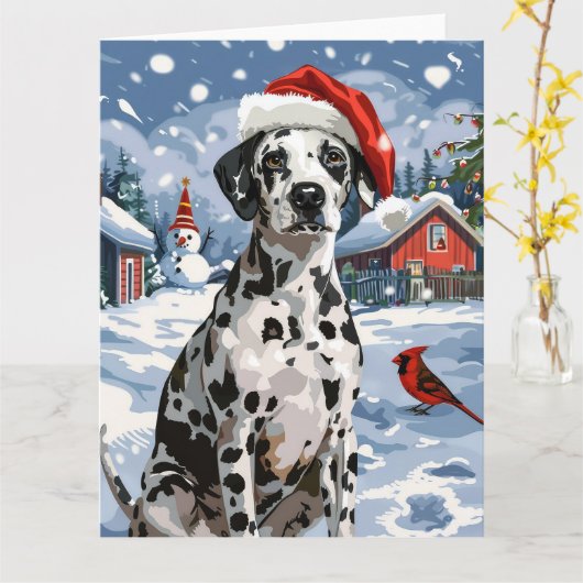 Dalmatische Winter Wonderland Kerstvreugde Kaart (Gele Bloem)