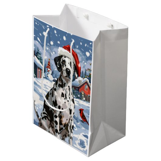 Dalmatische Winter Wonderland Kerstvreugde Medium Cadeauzakje (Voorkant Gekanteld)