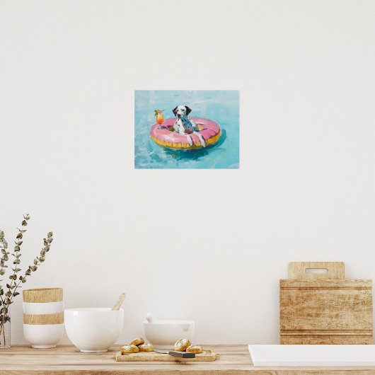 Dalmatische Zwembad Float Art Print: Zomer Hond Mu Poster (Keuken)