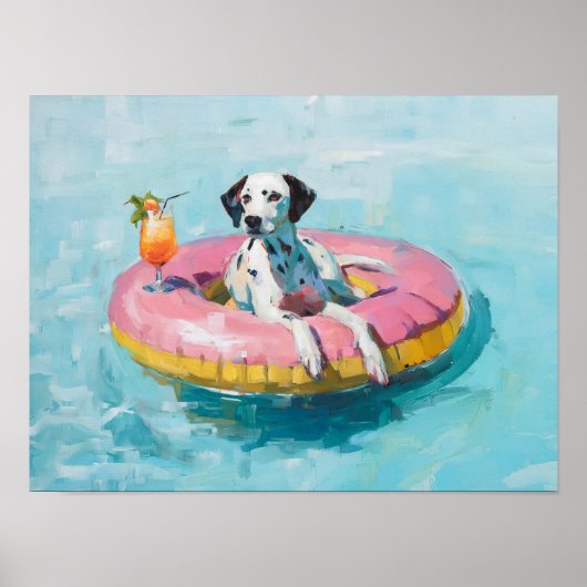 Dalmatische Zwembad Float Art Print: Zomer Hond Mu Poster (Voorkant)