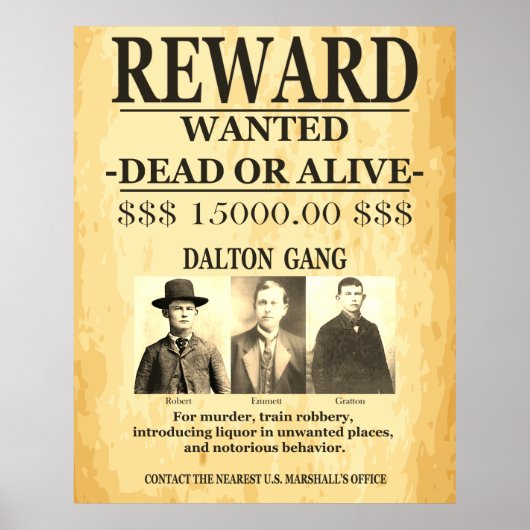 Dalton Gang Reward Aangeboden Gezocht Poster (Voorkant)