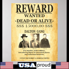 Dalton Gang Reward Aangeboden Gezocht Poster