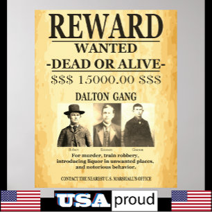 Dalton Gang Reward Aangeboden Gezocht Poster