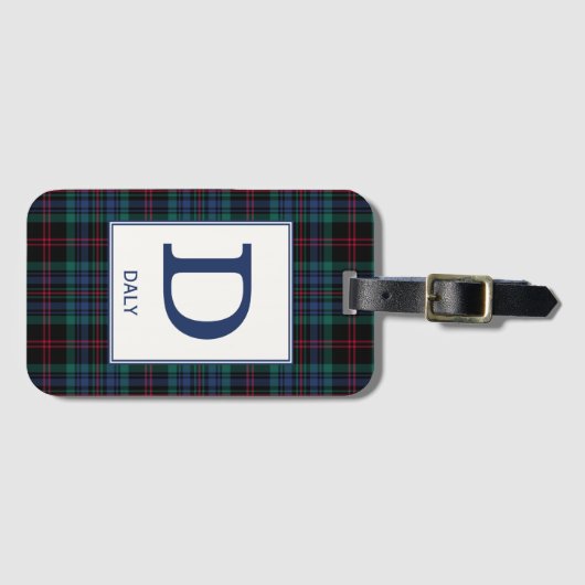Daly Tartan Blauw Plaid Patroon Bagagelabel (Voorkant (horizontaal))