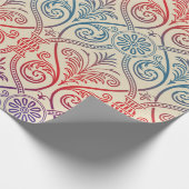  Damasbehangsel - blauw violet rood Cadeaupapier (Hoek)
