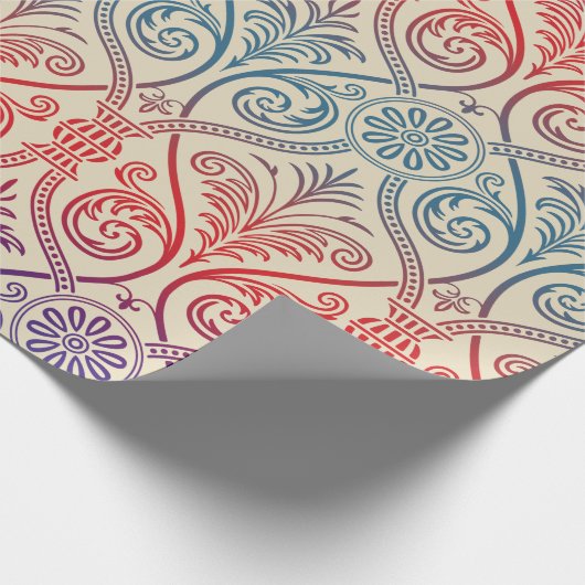  Damasbehangsel - blauw violet rood Cadeaupapier (Hoek)