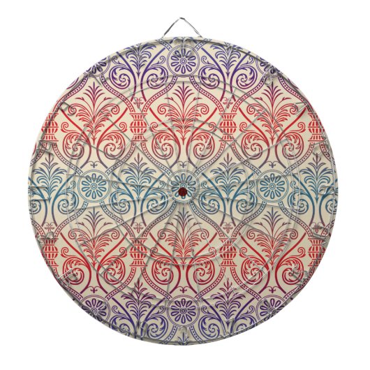  Damasbehangsel - blauw violet rood Dartbord (Voorkant)