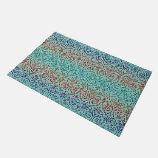 Damasbehangsel - blauw violet rood Deurmat (Schuin)