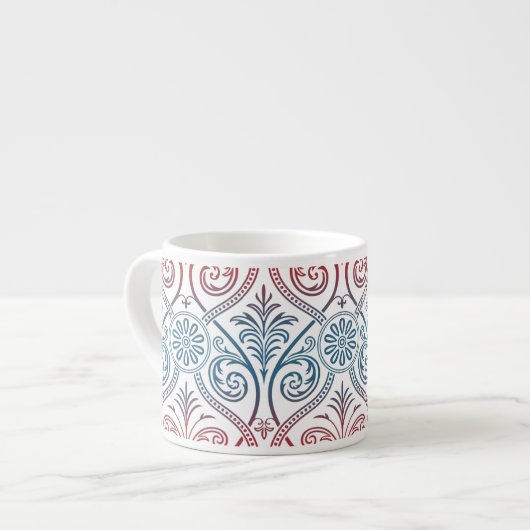 Damasbehangsel - blauw violet rood Espresso Kop (Links)