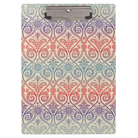 Damasbehangsel - blauw violet rood Klembord (Voorkant)