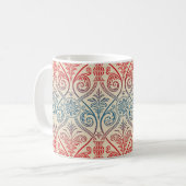 Damasbehangsel - blauw violet rood Koffiemok (Voorkant links)