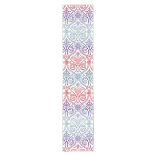 Damasbehangsel - blauw violet rood Korte Tafelloper